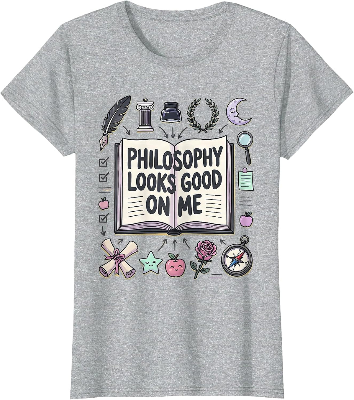 Philosophy Looks Good On Me Renaissance Art Design T-Shirt - Heather Grey