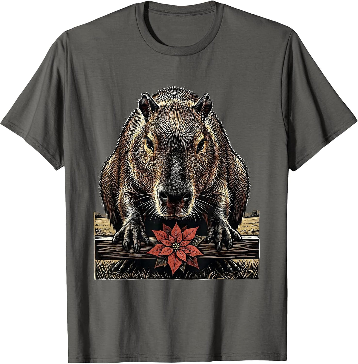 Men's Capybara Bow Christmas Humor Animal Lover Family T-Shirt - Asphalt Grey