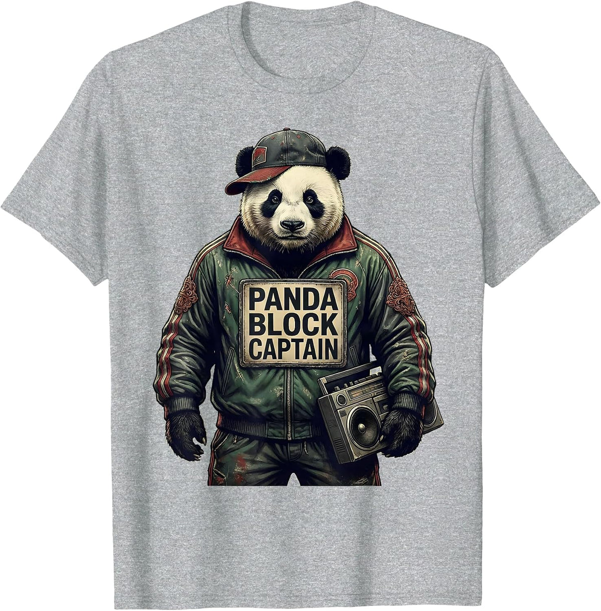 Men's Panda Block Captain Vintage Hip Hop Y2K Edgy Urban T-Shirt - Heather Grey