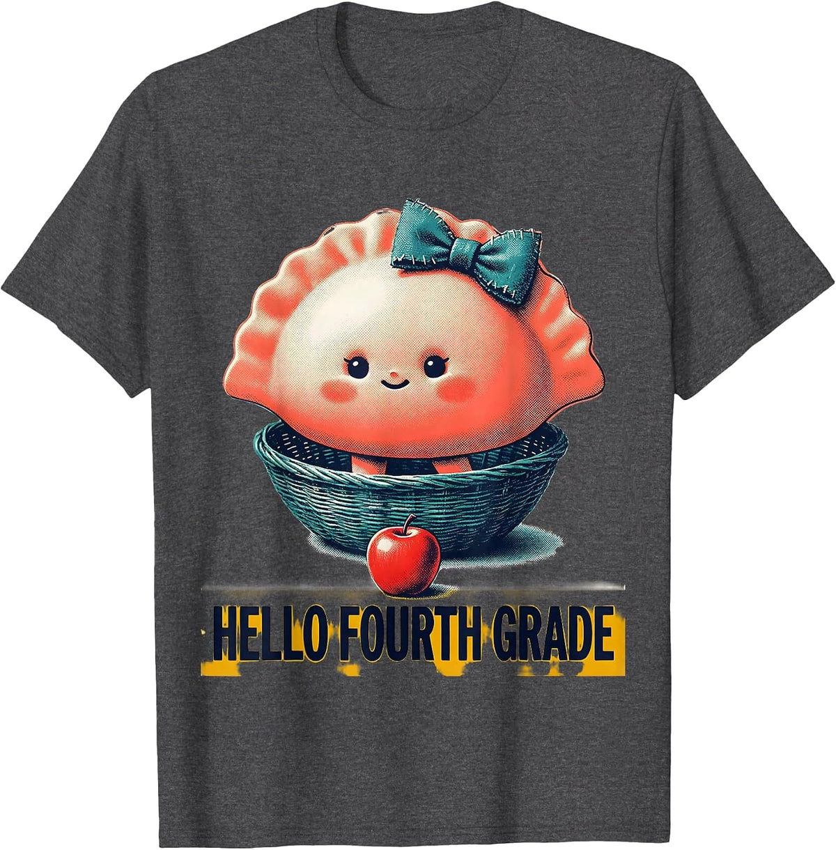 Men's Hello Fourth Grade Cute Dumpling Girl First Day of School T-Shirt - Dark Heather Grey