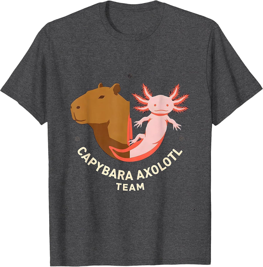 Men's Capybara Axolotl Team Cute Kawaii Animal Lover Kids Gift T-Shirt - Dark Heather Grey