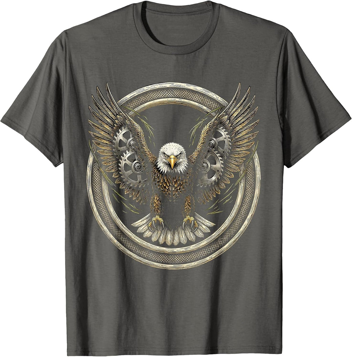 Men's Bald Eagle Lawn Mower Blades Wings Funny Mowing T-Shirt - Asphalt Grey