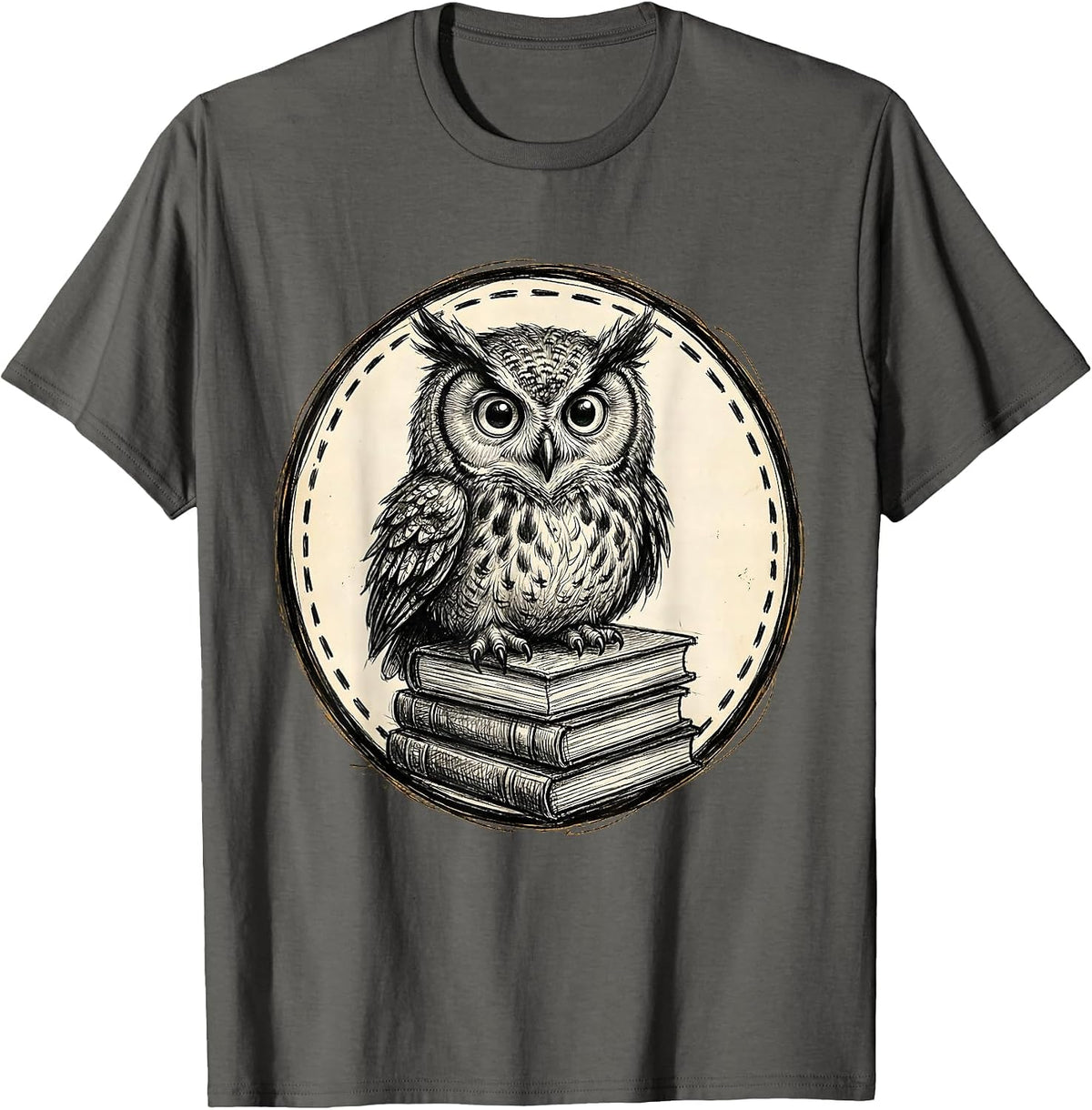 Owl on Books Kindergarten Teacher Gift T-Shirt - Asphalt Grey