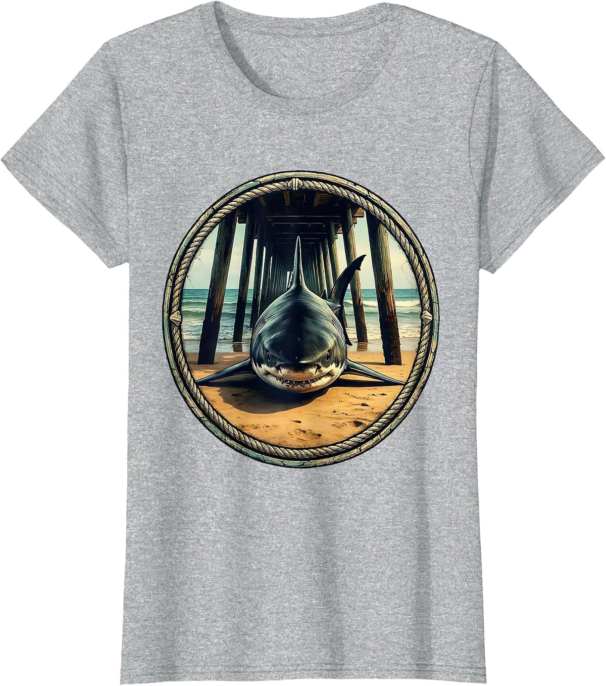 Women's Bull Shark Under the Pier Gulf of Mexico T-Shirt - Heather Grey