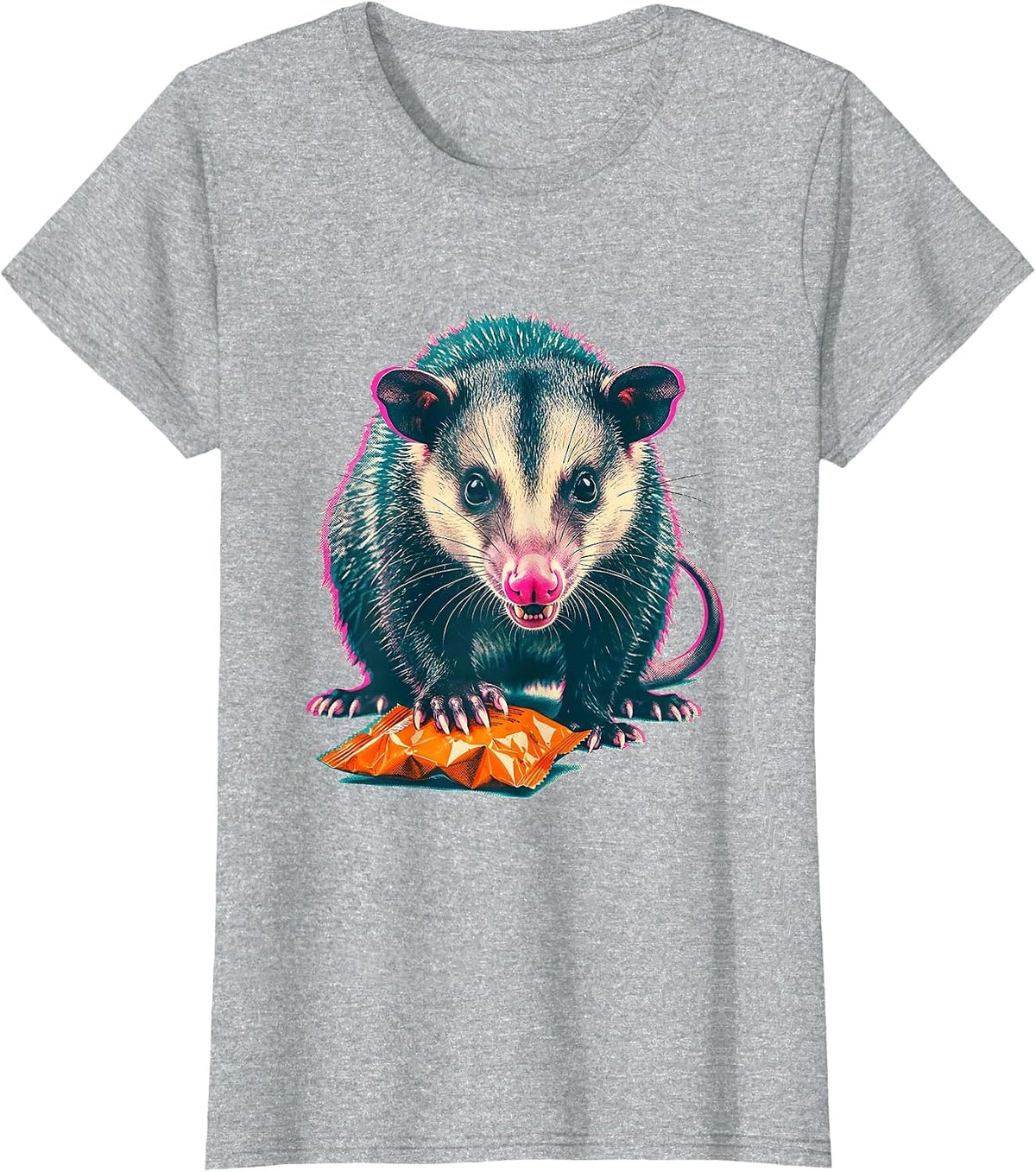 Low Crouching Opossum Risograph Funny Animal Meme T-Shirt - Heather Grey