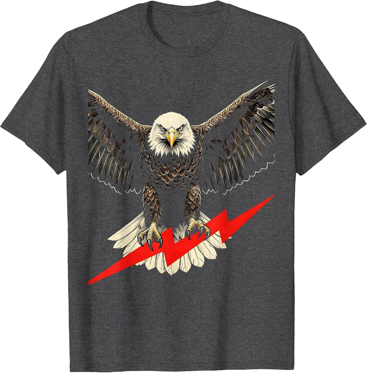 Men's Bald Eagle Lightning Bolt Freedom Graphic Tee T-Shirt - Dark Heather Grey