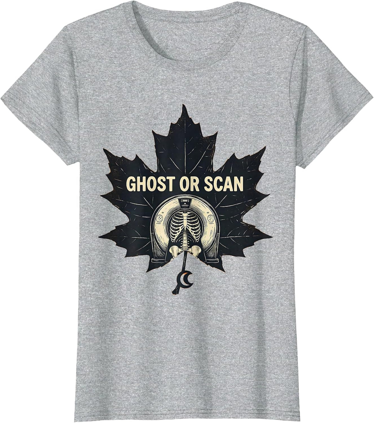 Ghost Or Scan Linocut Radiology Tech Halloween Workplace T-Shirt - Heather Grey