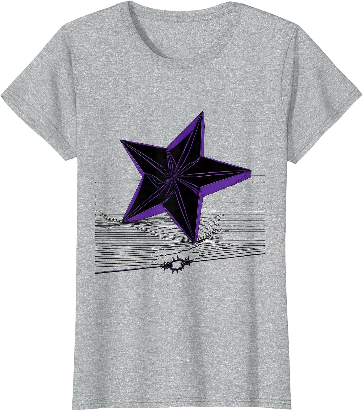 Women's Folded Star Grunge Alt Y2K Vintage Graphic T-Shirt - Heather Grey