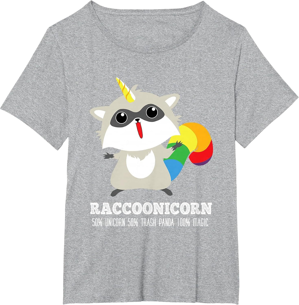 Racoonicorn Funny Trash Panda Raccoon with Unicorn Horn T-Shirt - Heather Grey