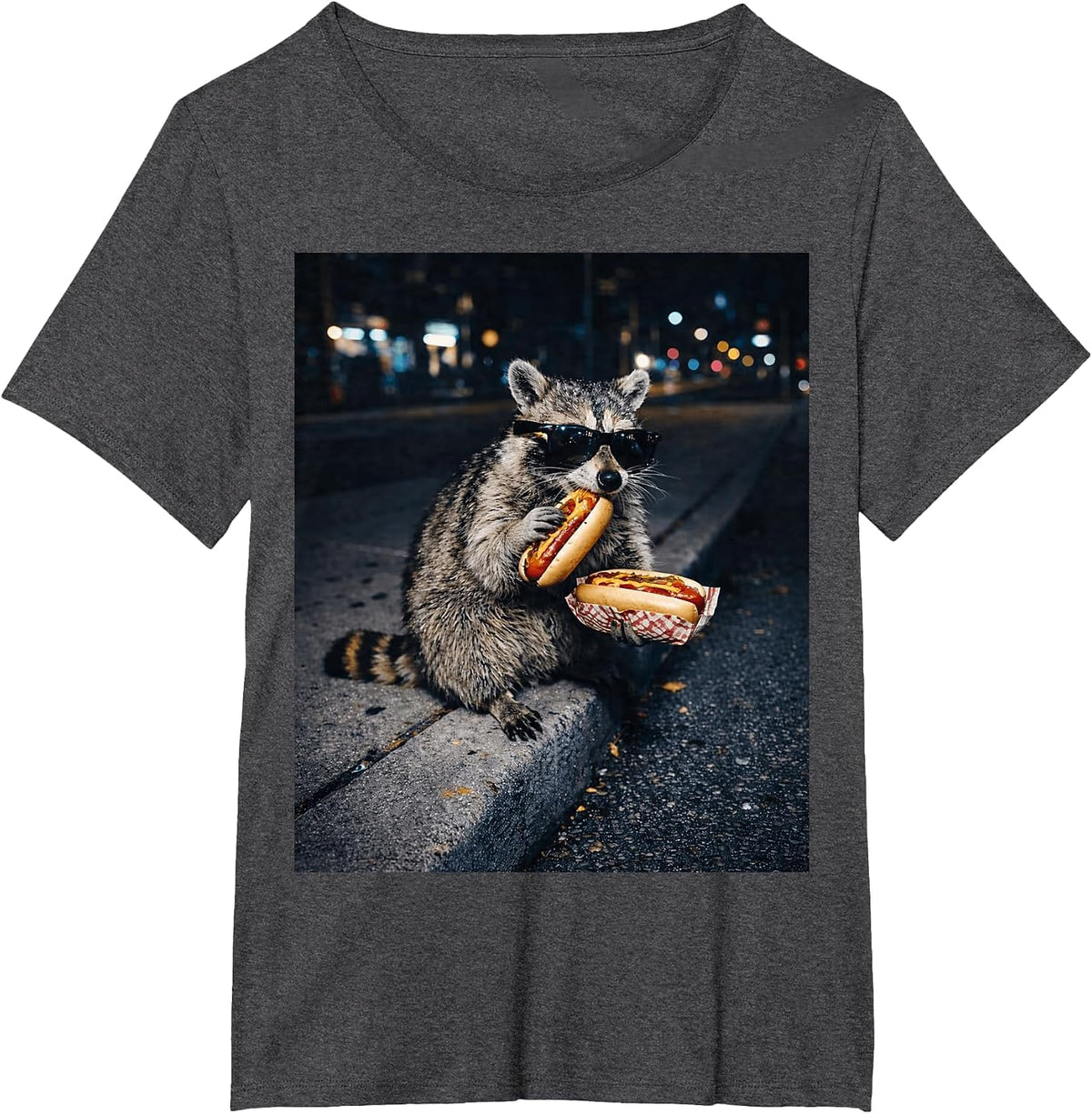 Raccoon Eating Hot Dogs Meme Hungry Trash Panda Snack Animal T-Shirt - Dark Heather Grey