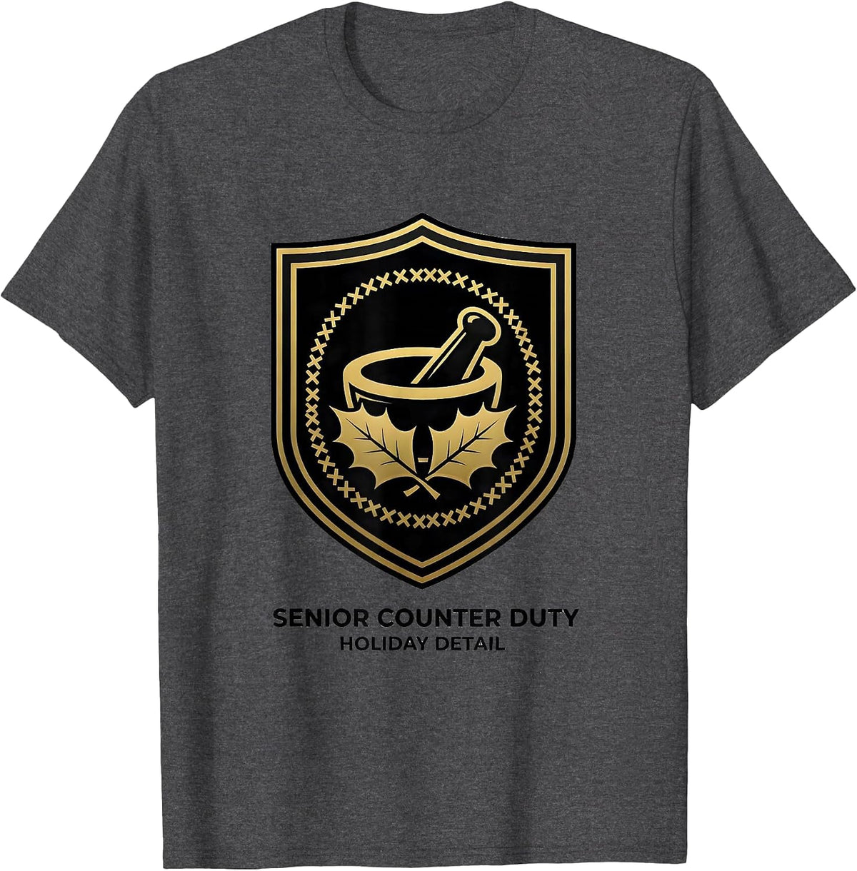 Men's Senior Counter Duty Holiday Detail Funny Pharmacy Squad T-Shirt - Dark Heather Grey