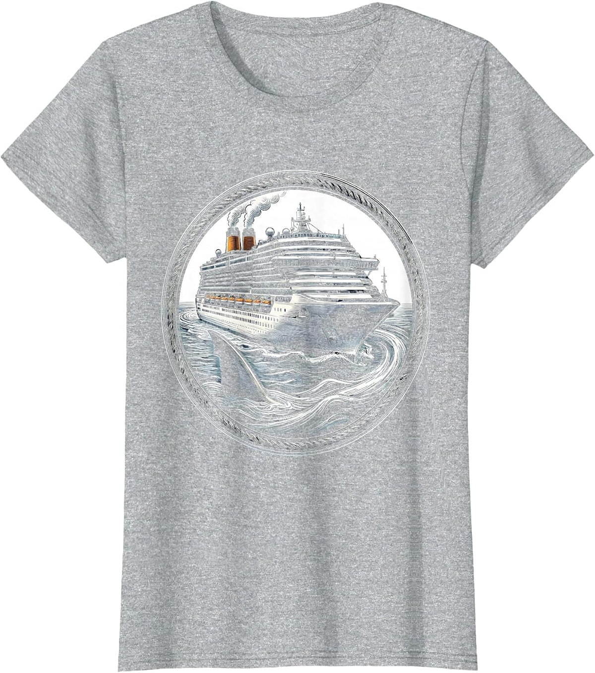 Women's Shark Fin Circling Luxury Cruise Ship T-Shirt - Heather Grey