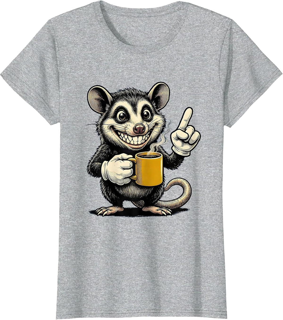 Original Opossum Retro Cartoon Christian Coffee Humor T-Shirt - Heather Grey