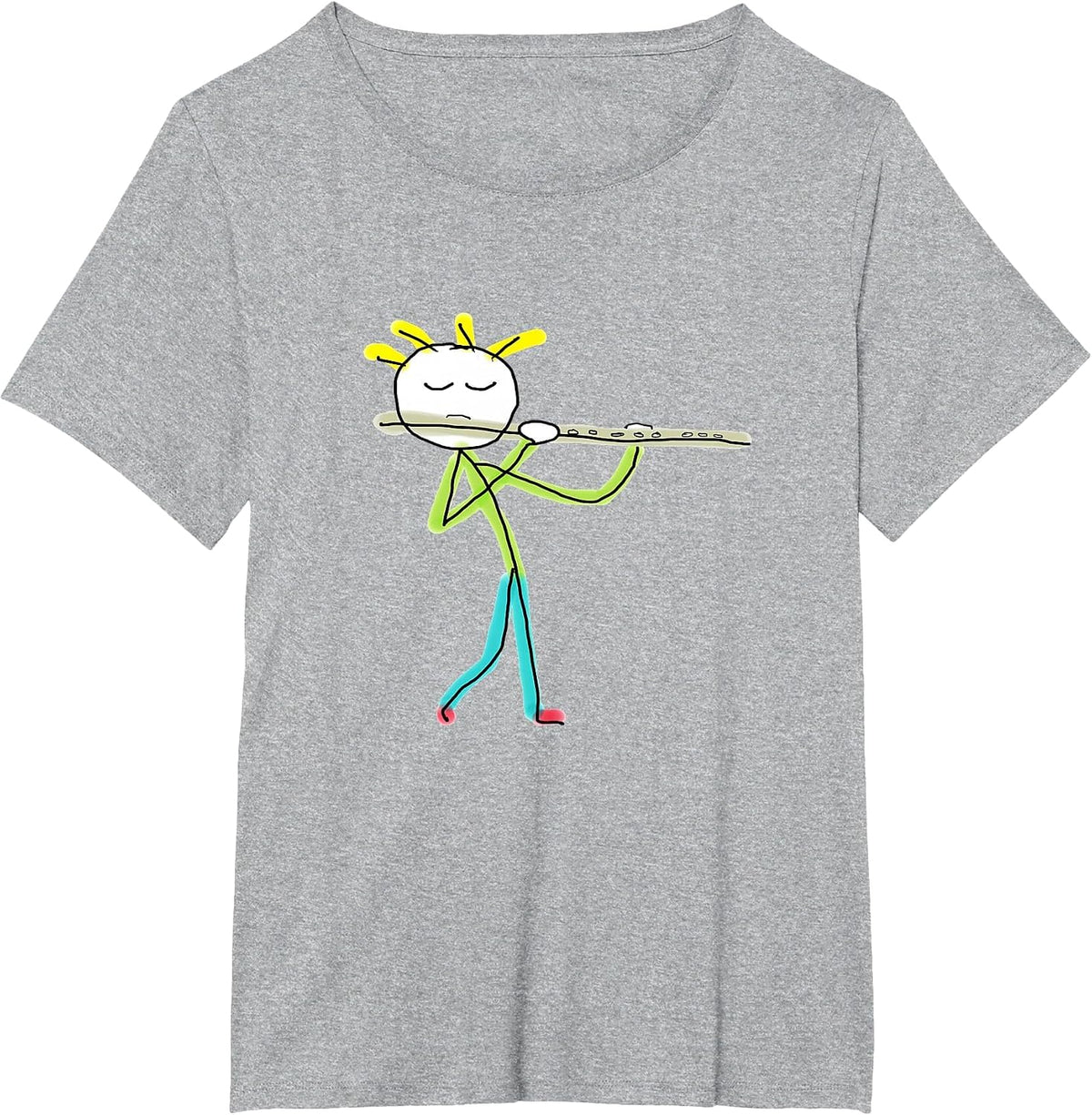 Flute Playing Flautist T-Shirt - Heather Grey