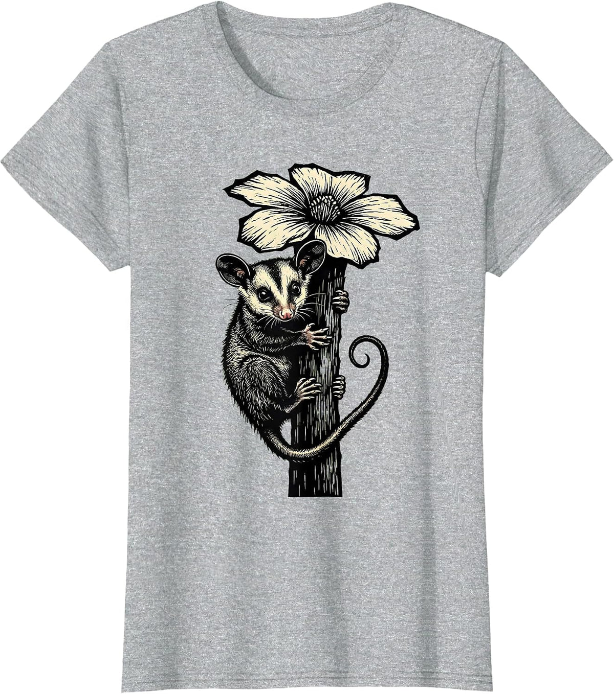 Baby Opossum Clinging to Flower Stem T-Shirt - Heather Grey