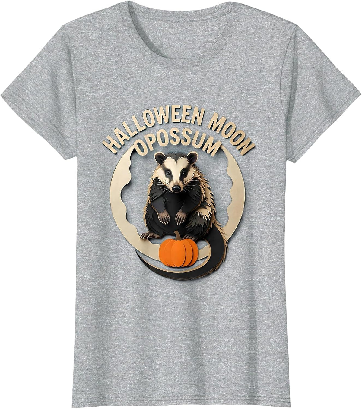 Halloween Moon Opossum Whimsical Spooky Opossum Halloween T-Shirt - Heather Grey