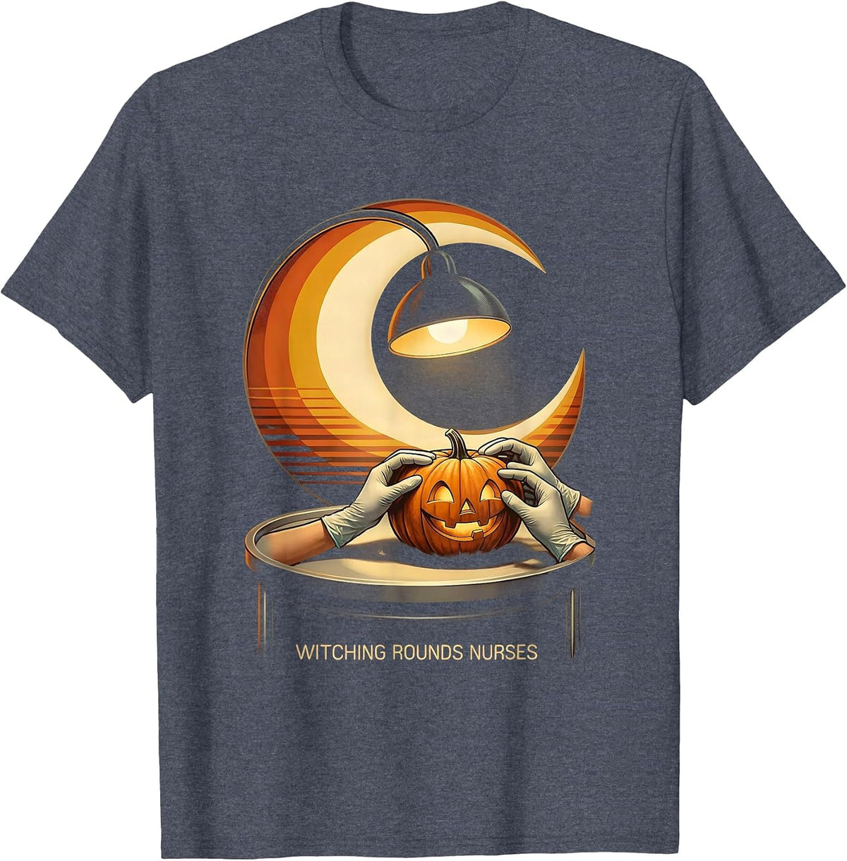 Men's Witching Rounds Nurses Retro Halloween Nurse Team Humor T-Shirt - Heather Blue