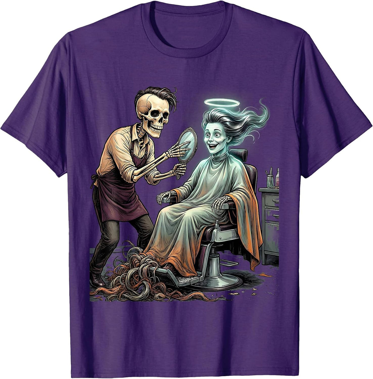 Skeleton Hairstylist Ghost Client Halloween Hairdresser T-Shirt - Purple