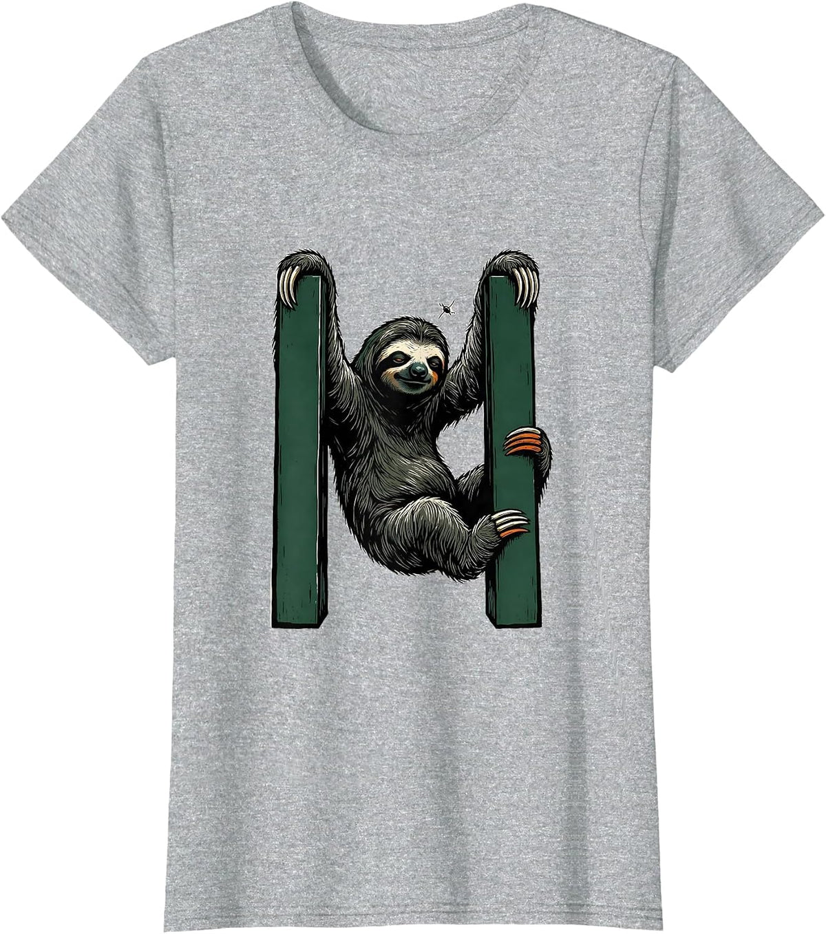 Sloth Linocut Humor Animal Lover Novelty T-Shirt - Heather Grey
