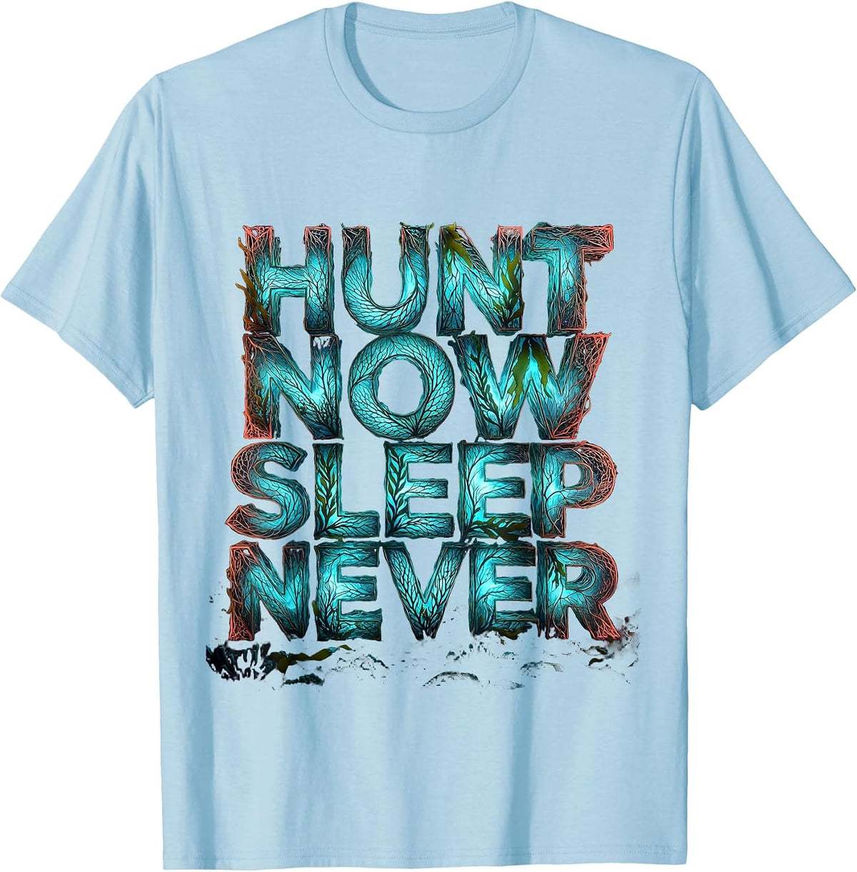 Men's Hunt Now Sleep Never Shark Graphic Design T-Shirt - Baby Blue