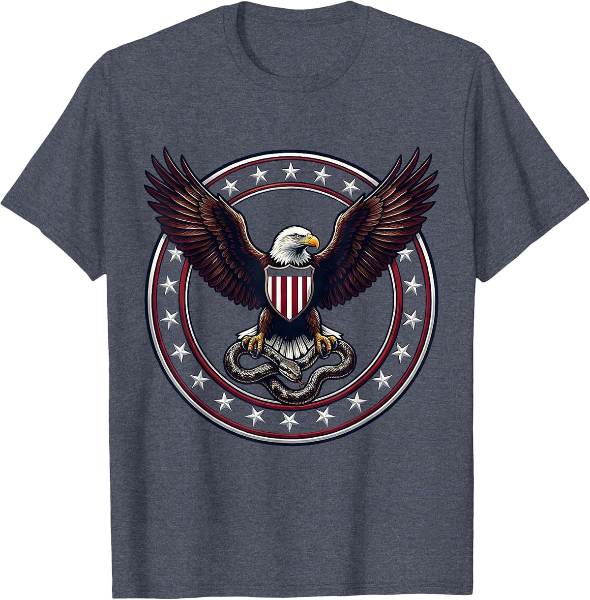 Eagle Clutching Snake Patriotic Freedom Design T-Shirt - Heather Blue