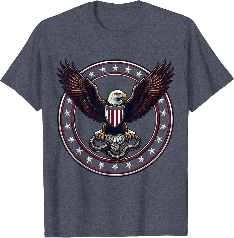 Eagle Clutching Snake Patriotic Freedom Design T-Shirt - Heather Blue
