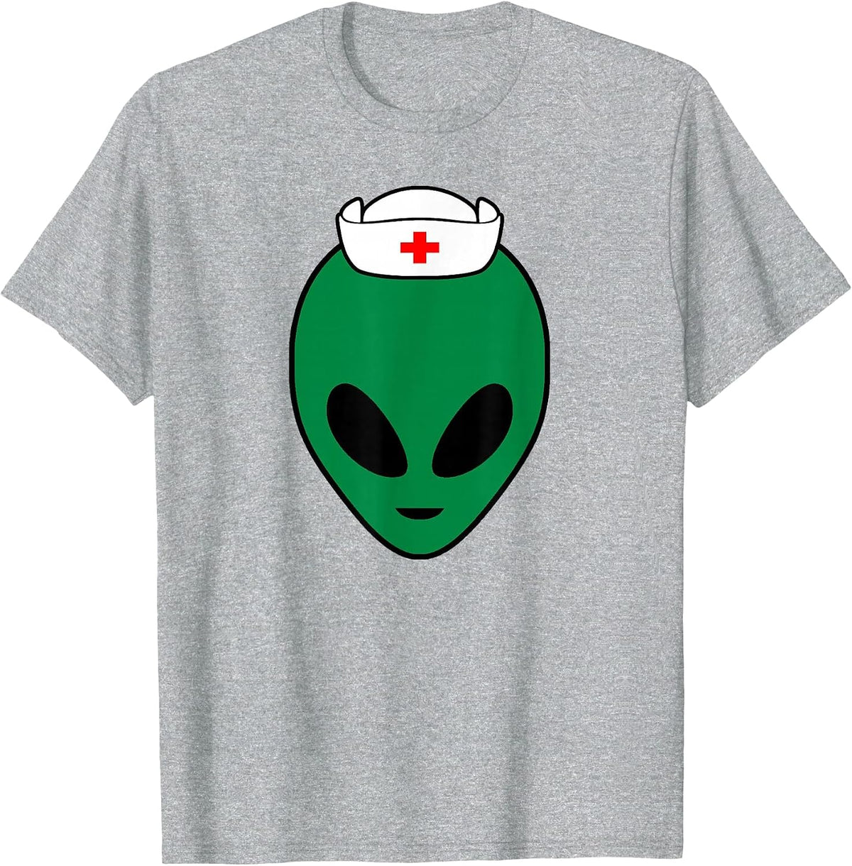Cool Green Alien Head with Nurse's Hat Funny - Nurse Alien T-Shirt - Heather Grey
