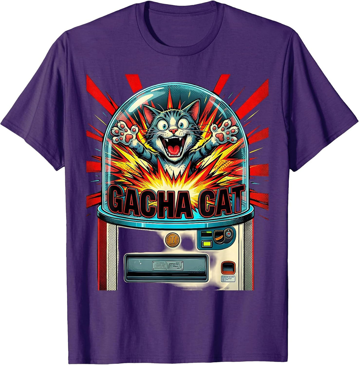 Gacha Cat Pop Art Anime Ramen Cat Gaming Humor T-Shirt - Purple