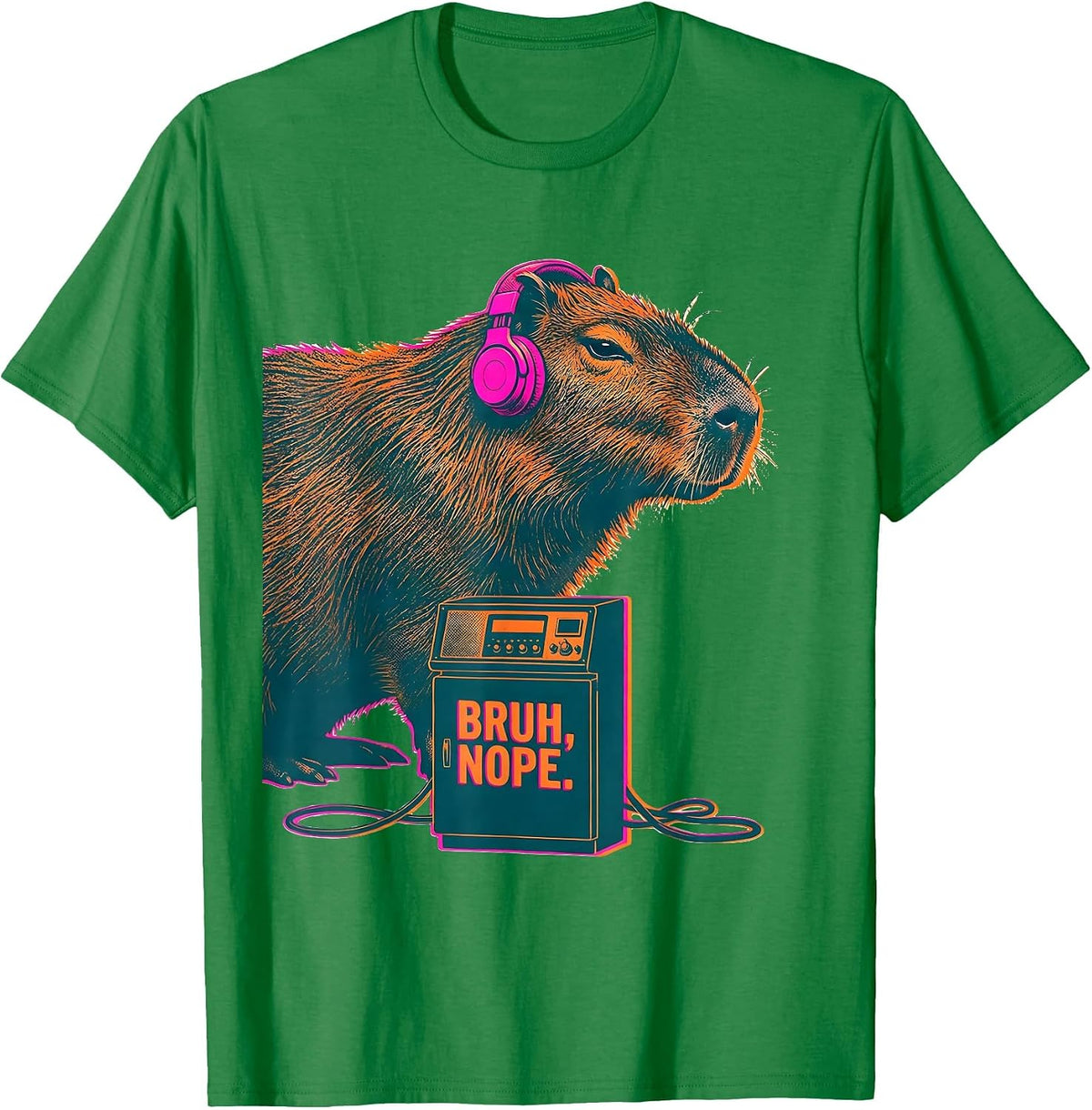 Men's Bruh Nope Risograph Capybara Gamer Meme Humor T-Shirt - Kelly Green
