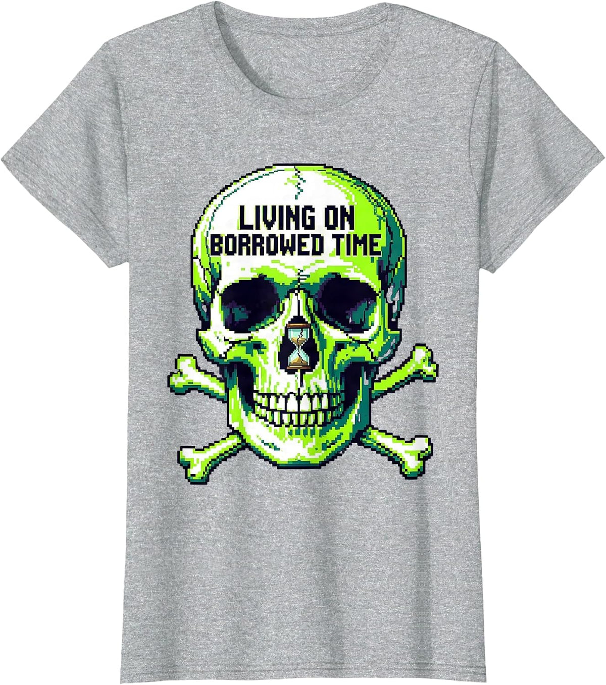 Living on Borrowed Time Skull Graphic Design T-Shirt - Heather Grey
