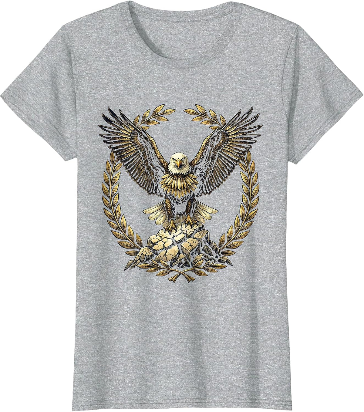 Eagle on Cracked Rock Patriotic American Pride Design T-Shirt - Heather Grey