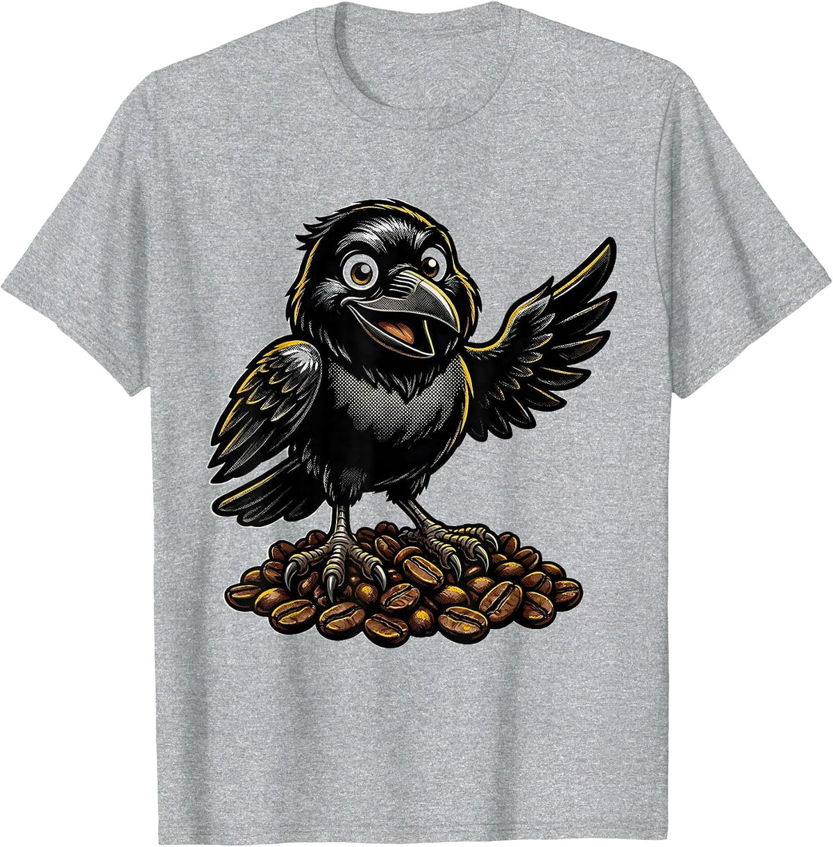 Men's Raven Clutching Coffee Beans Illustration T-Shirt - Heather Grey
