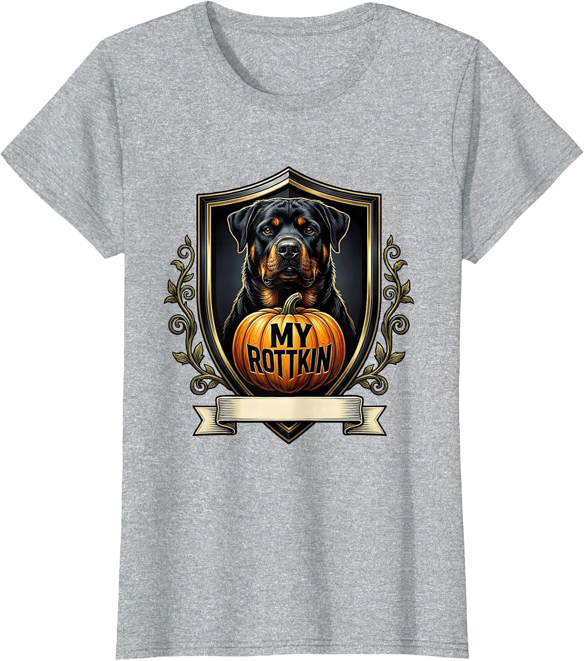 Women's My Rottkin Emblem Halloween Rottweiler Dog Owner Family T-Shirt - Heather Grey
