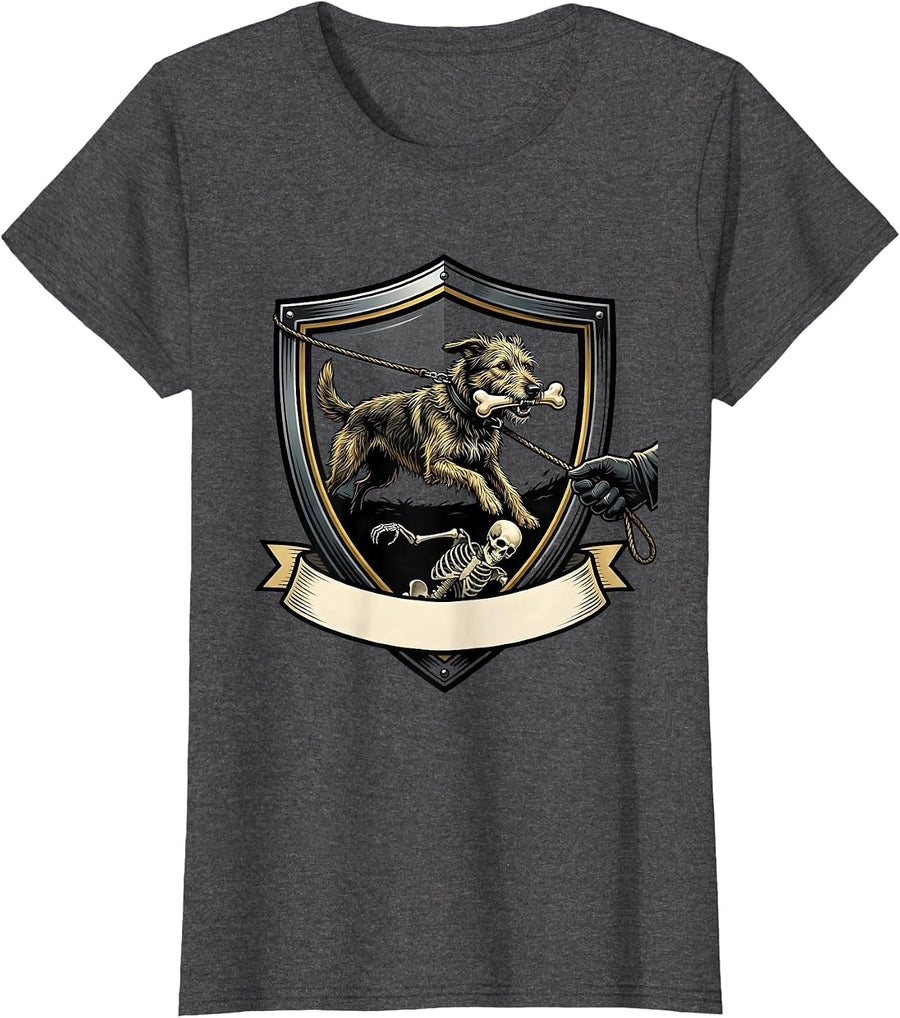 Women's Halloween Skeleton Chasing Irish Wolfhound Dog Mom Humor T-Shirt - Dark Heather Grey