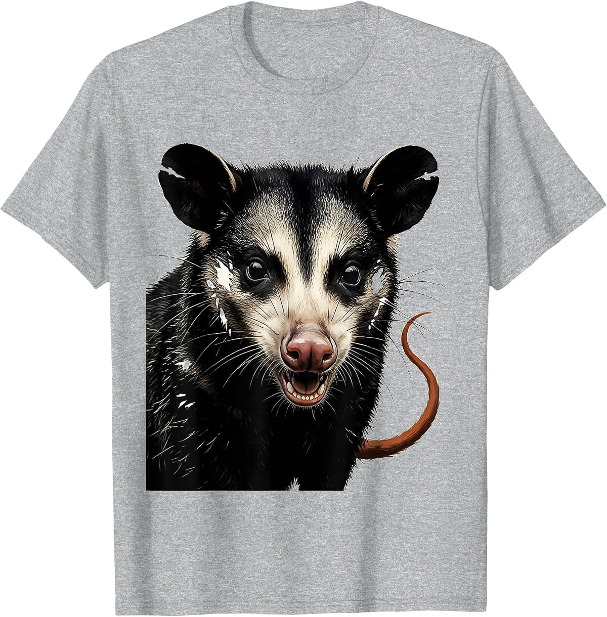 Men's Oversized Opossum Linocut Funny Animal Meme T-Shirt - Heather Grey