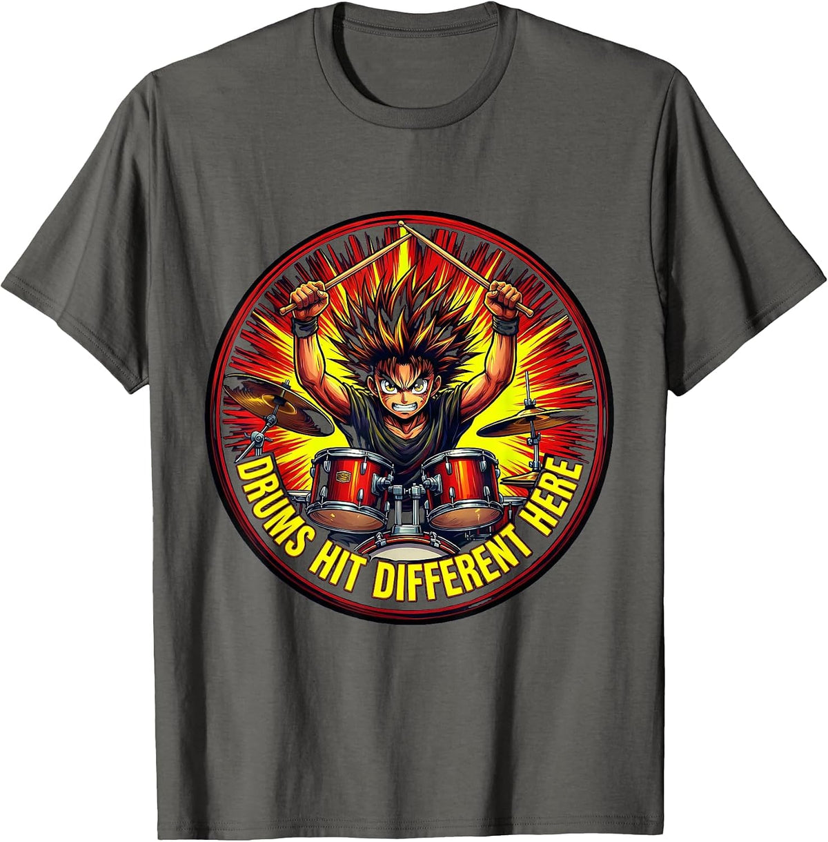 Drums Hit Different Here Band Music Design T-Shirt - Asphalt Grey