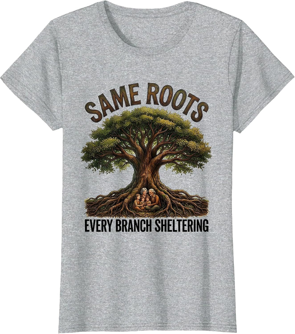 Same Roots Every Branch Sheltering Family Reunion Matching T-Shirt - Heather Grey