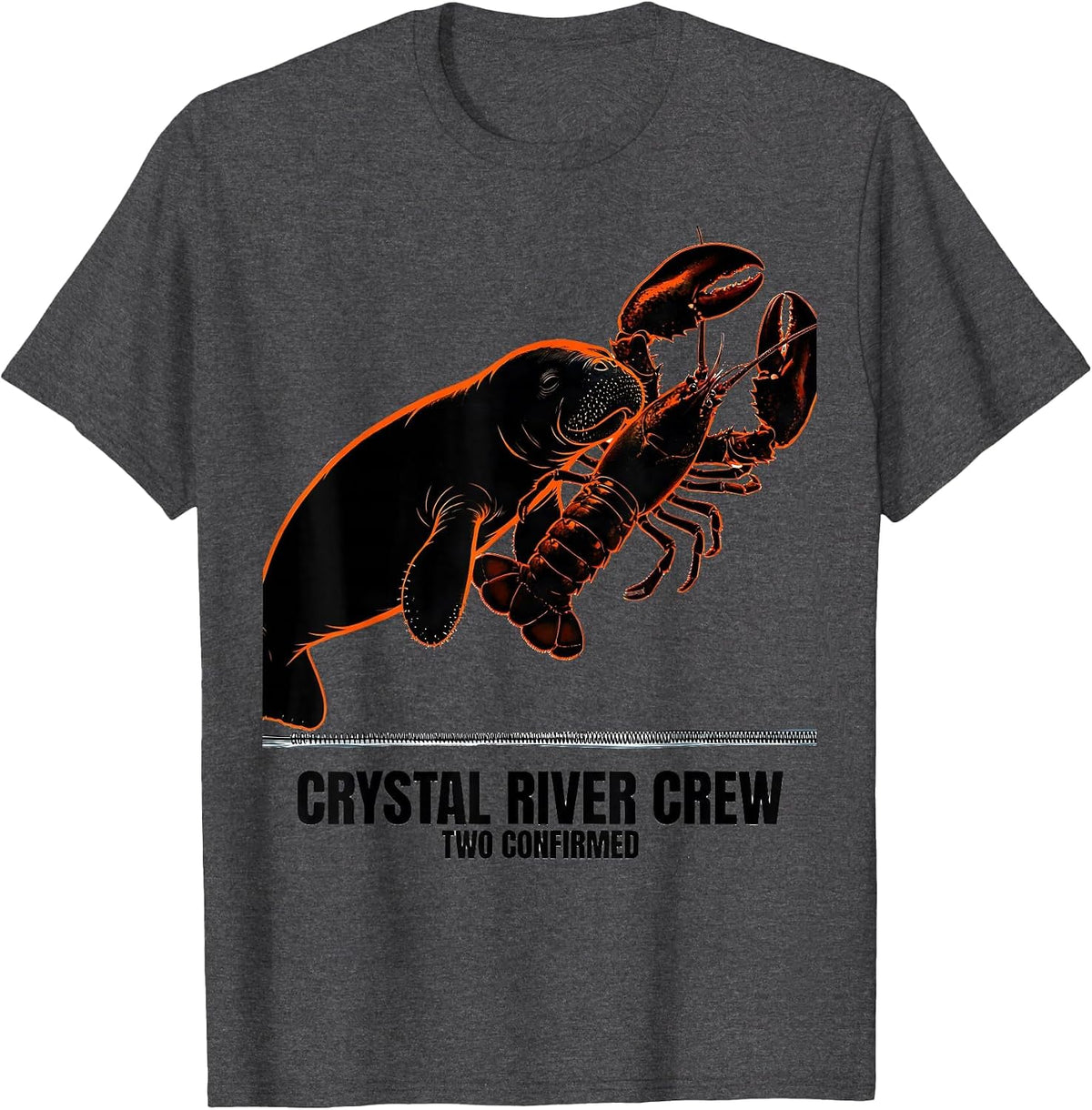 Men's Crystal River Crew Two Confirmed Vintage Manatee Crawfish T-Shirt - Dark Heather Grey