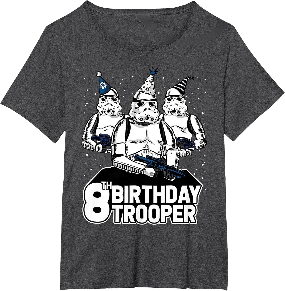 Star Wars Stormtrooper Party Hats Trio 8th Birthday Trooper T-Shirt - Dark Heather Grey