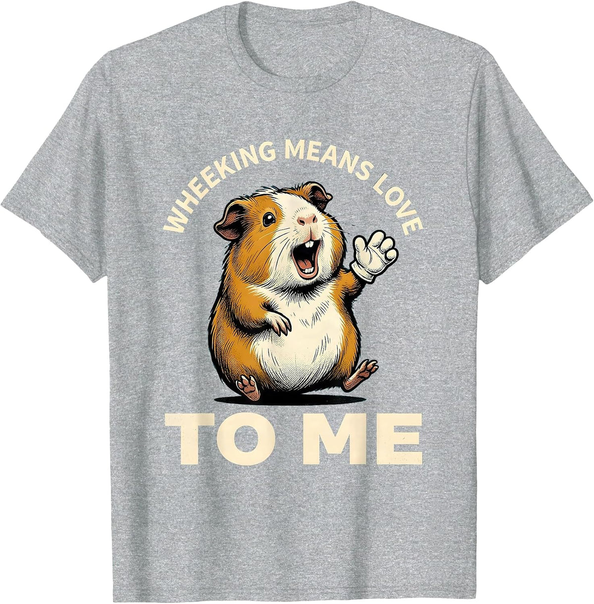 Men's Wheeking Means Love To Me Retro Cartoon Guinea Pig Humor T-Shirt - Heather Grey