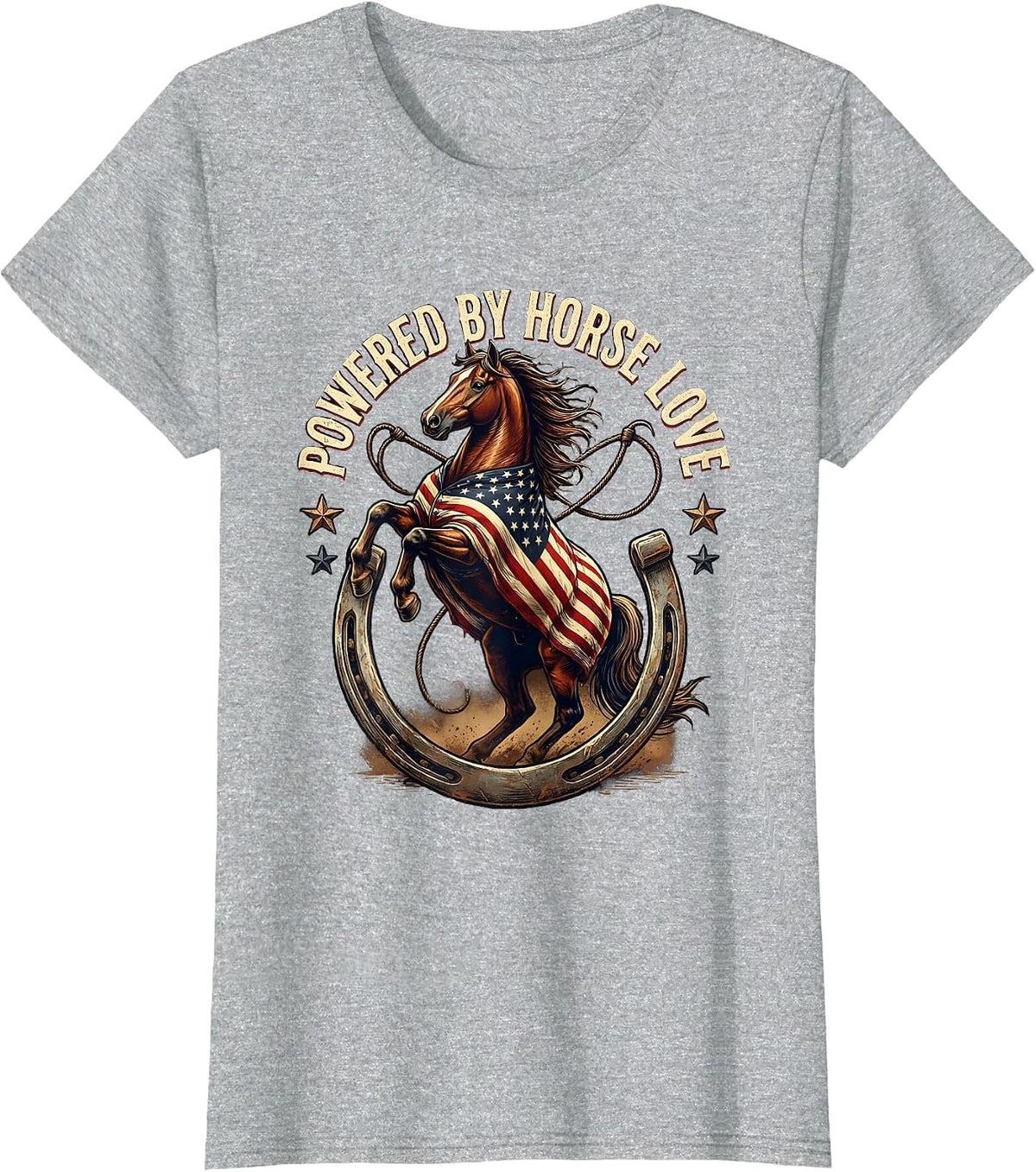 Powered by Horse Love Equestrian Design T-Shirt - Heather Grey