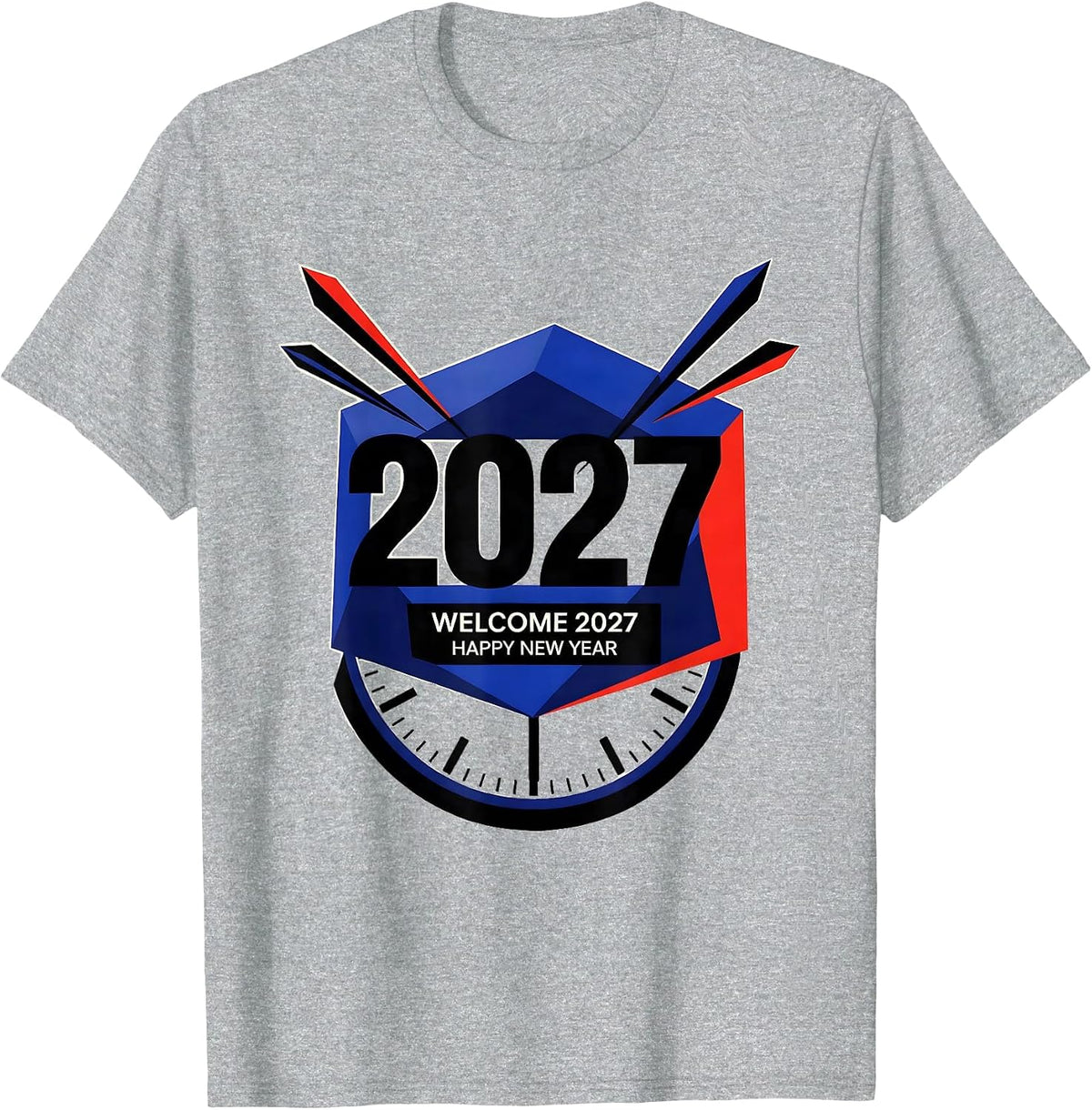 Men's Welcome 2027 Happy New Year Geometric Party Host Keepsake T-Shirt - Heather Grey