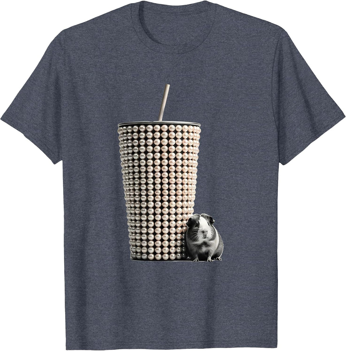 Men's Rounded Pearl Boba Cup Kawaii Guinea Pig Mascot Cute T-Shirt - Heather Blue