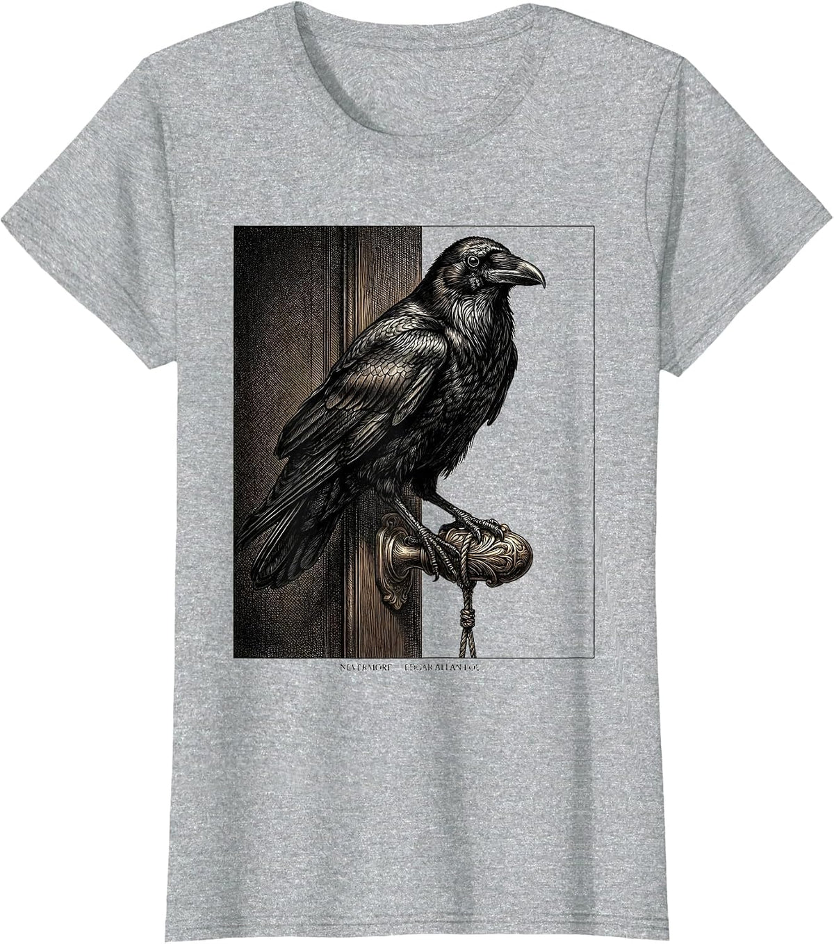 Nevermore Edgar Allan Poe Gothic Literary Fan Raven Quote T-Shirt - Heather Grey