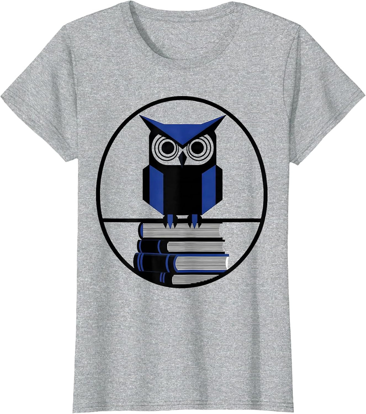 Women's Wise Owl Perched on Stack of Books Illustration T-Shirt - Heather Grey