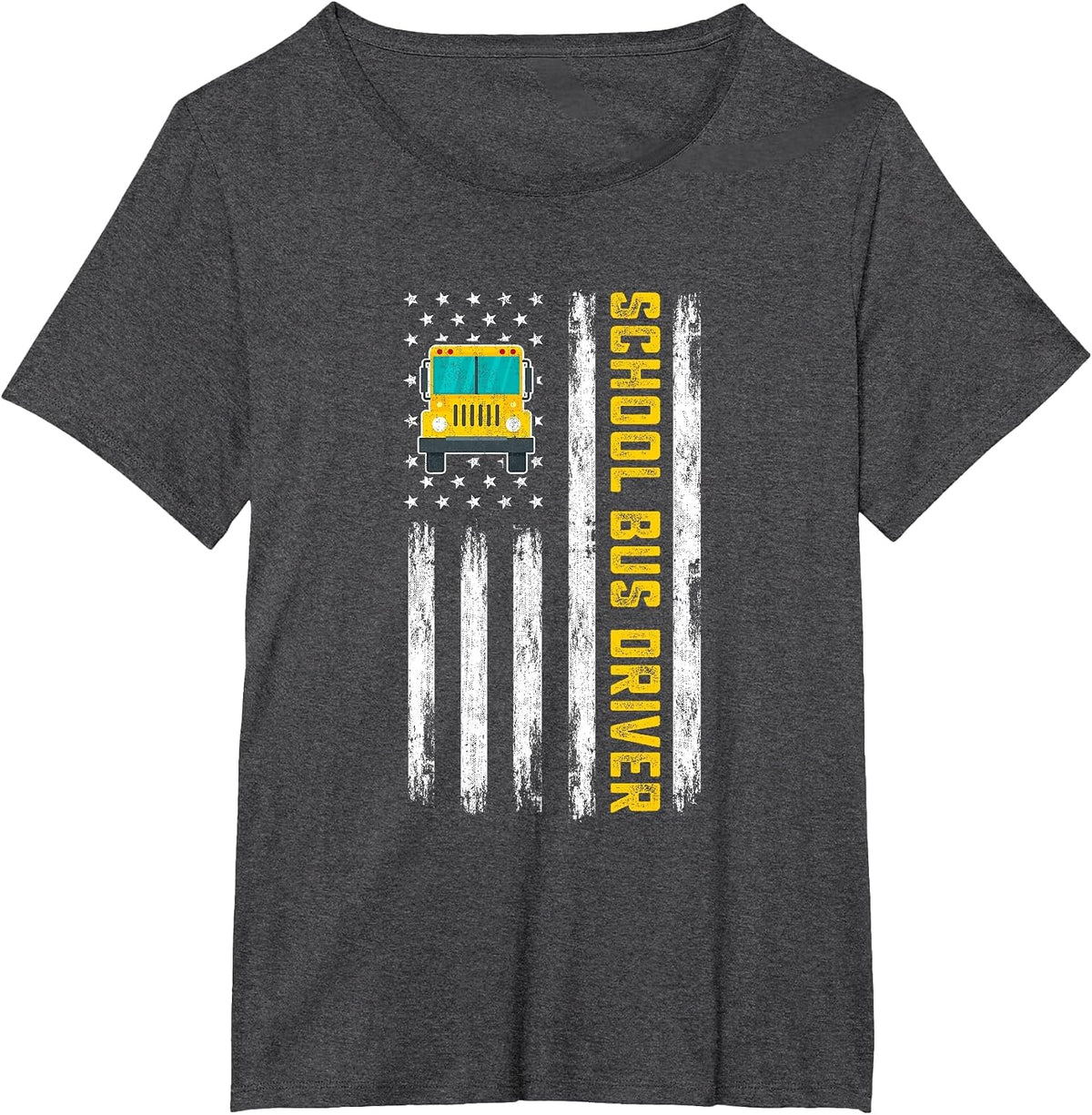 Patriotic Bus Driver - American Flag School Bus Driving T-Shirt - Dark Heather Grey