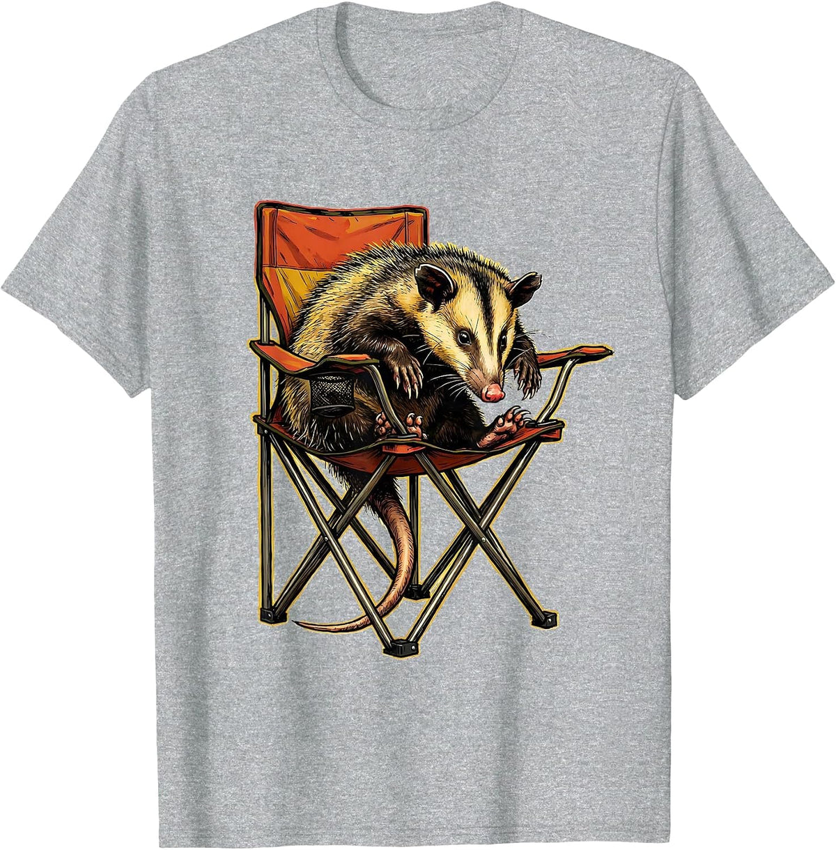 Men's Opossum Slumped Camp Chair Funny Animal Meme Humor T-Shirt - Heather Grey