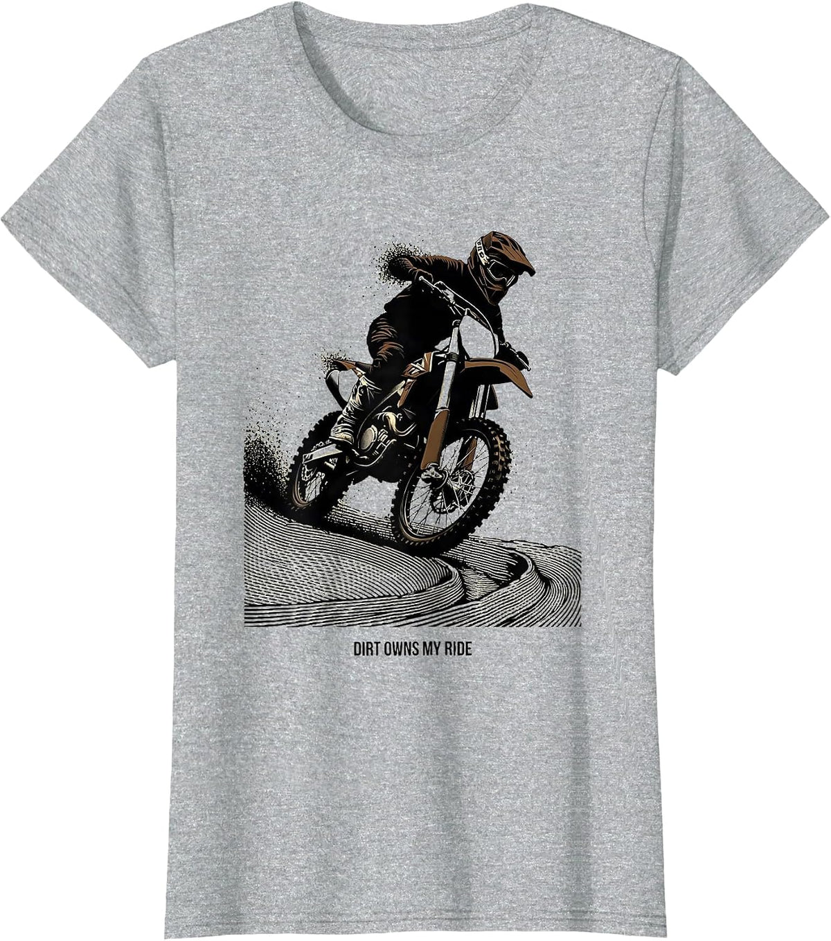 Women's Dirt Owns My Ride Blackwork Dotwork Motocross Rider Dirt T-Shirt - Heather Grey