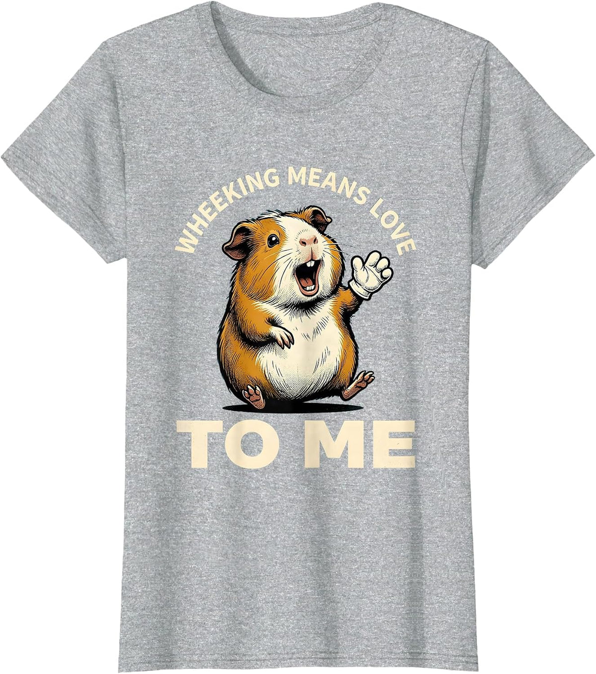Women's Wheeking Means Love To Me Retro Cartoon Guinea Pig Humor T-Shirt - Heather Grey