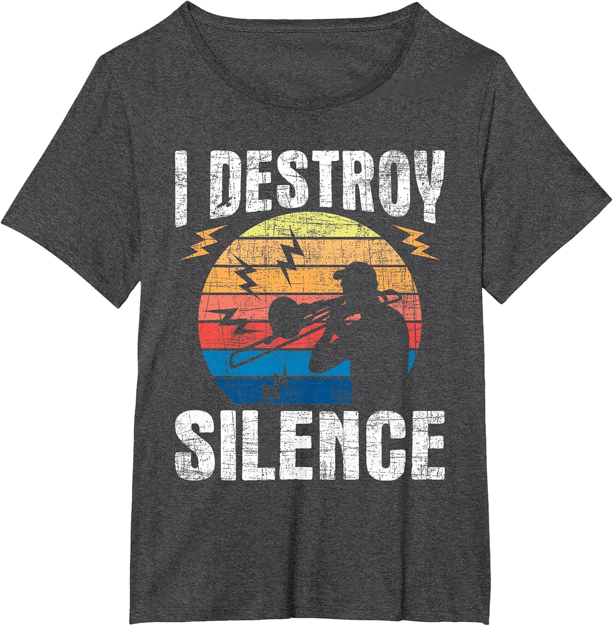 I Destroy Silence - Retro Vintage Trombone Player T-Shirt - Dark Heather Grey